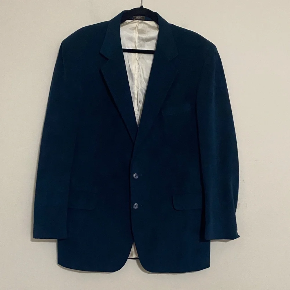 Vintage Men's Blue Blazer ultra suede 2 buttons event casual formal L pure suede